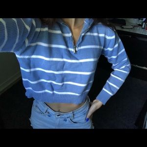 American Eagle Striped Knit Quarter Zip Sweater